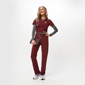 small burgundy/maroon figs scrub set: livingston pants and two pocket shirt
